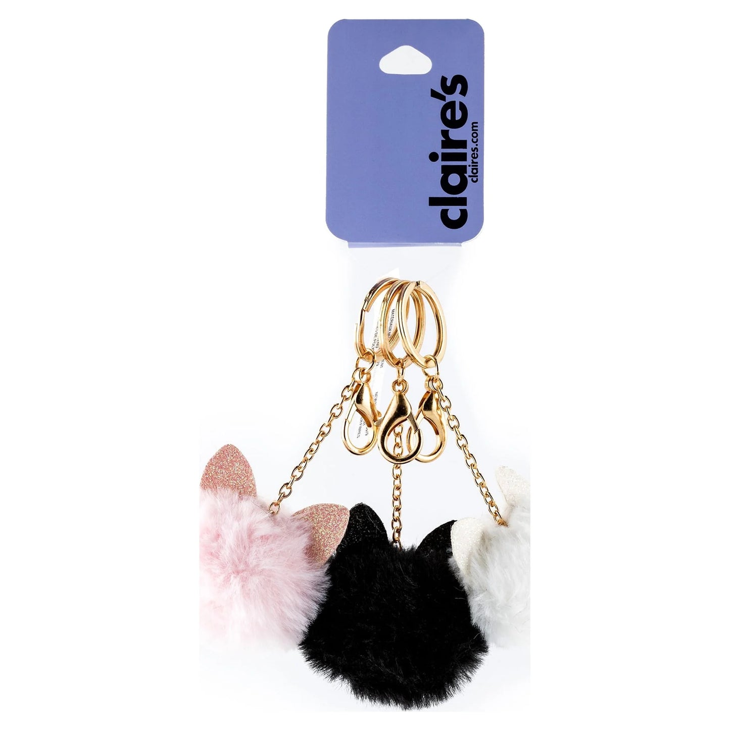 Teen Girls' Gold Pom Pom Cat Best Friend Keychains, Metal Keyring Set, 3 Pack, 93783