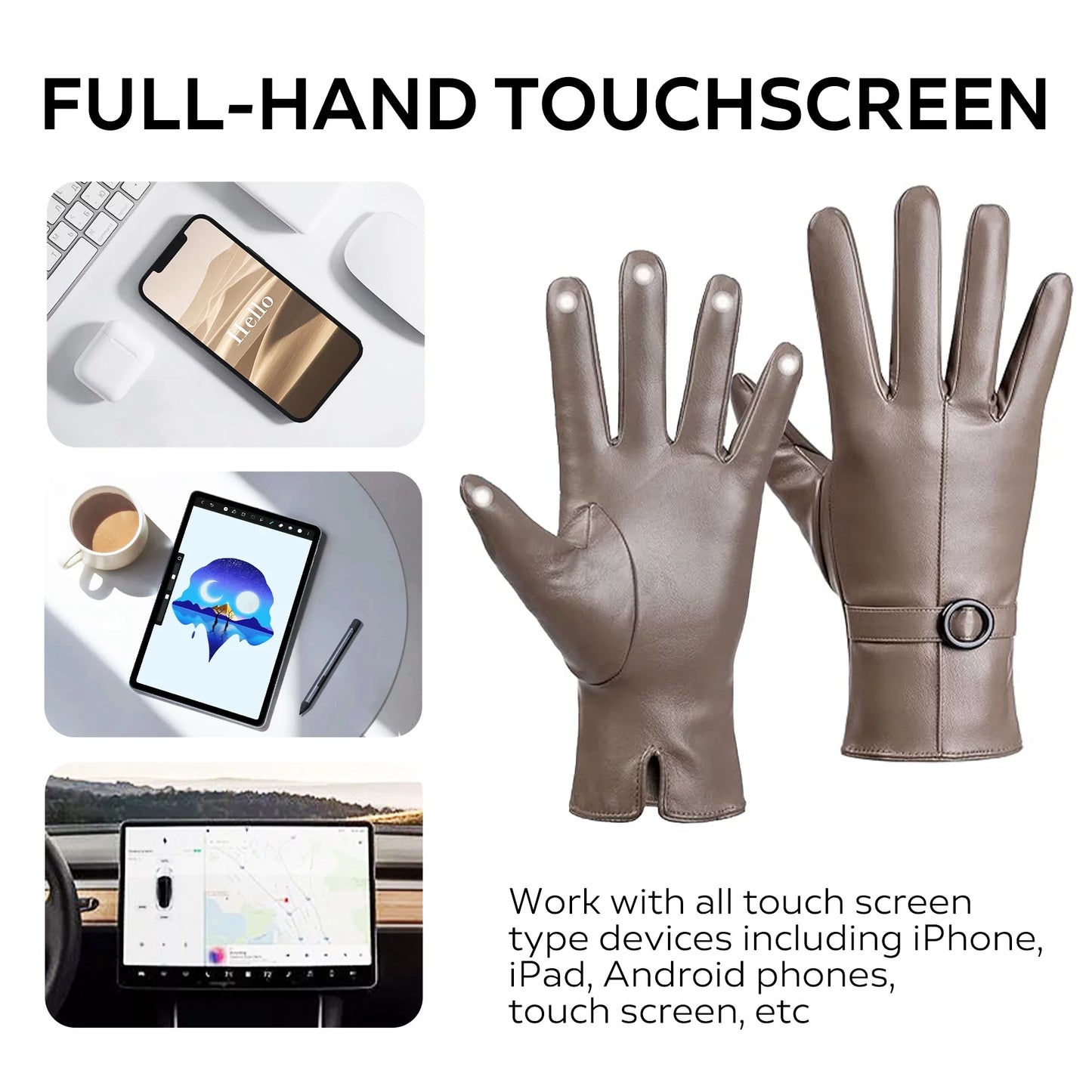 Winter Lambskin Leather Women'S Gloves with Touchscreen Texting and Warm Driving Function