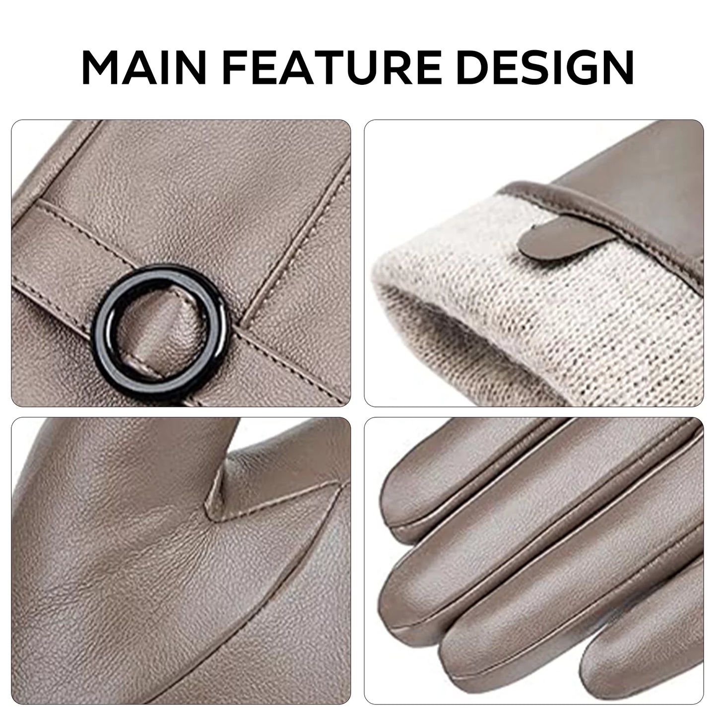 Winter Lambskin Leather Women'S Gloves with Touchscreen Texting and Warm Driving Function