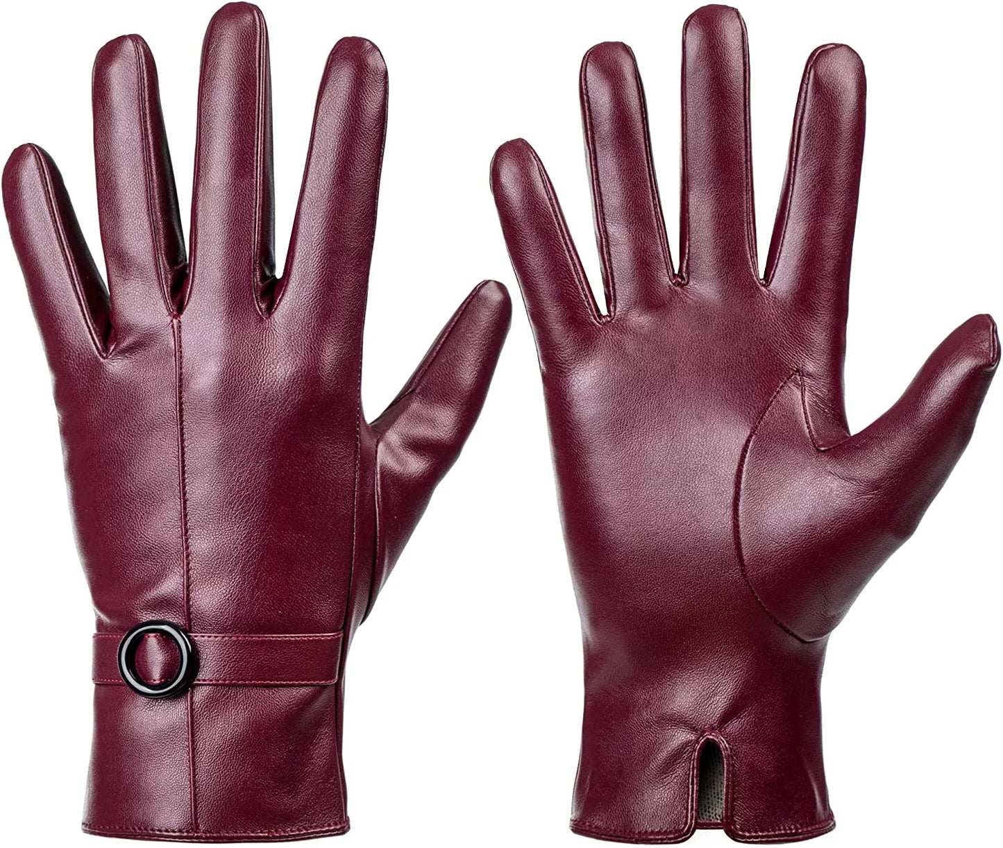 Winter Lambskin Leather Women'S Gloves with Touchscreen Texting and Warm Driving Function