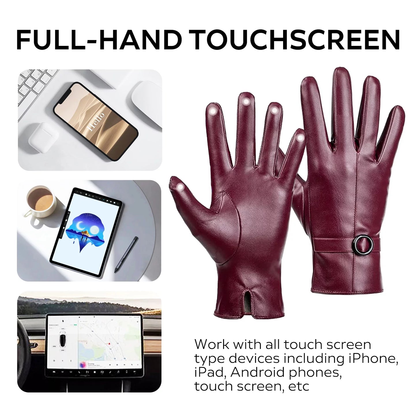 Winter Lambskin Leather Women'S Gloves with Touchscreen Texting and Warm Driving Function