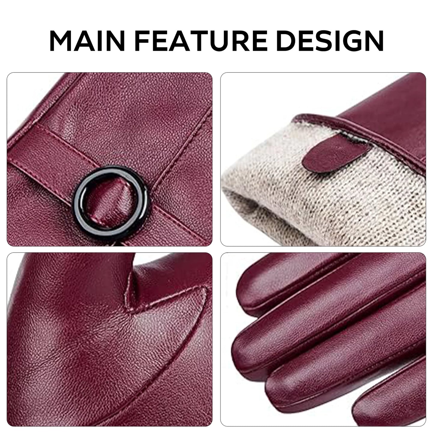 Winter Lambskin Leather Women'S Gloves with Touchscreen Texting and Warm Driving Function