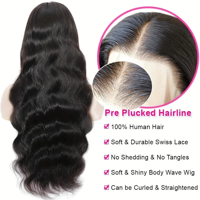 Alimice 5x5 Body Wave Glueless Lace Wig Human Hair 5x5 Lace180% Density Pre Plucked Transparent Lace Wigs Human Hair For Women