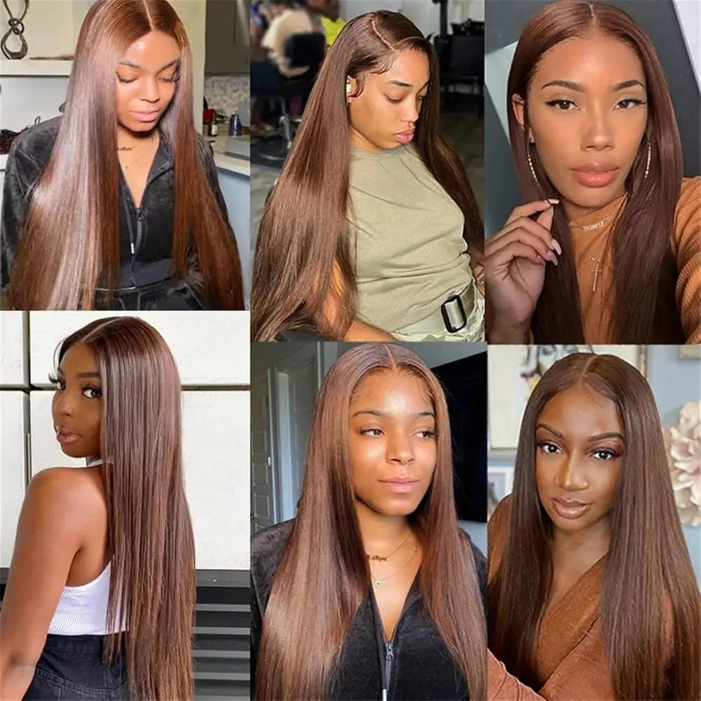 250 Density Chocolate Brown 30 Inch Bone Straight Lace Front Human Hair Wig Glueless Wig 13x6 Transparent HD Lace Frontal Wigs