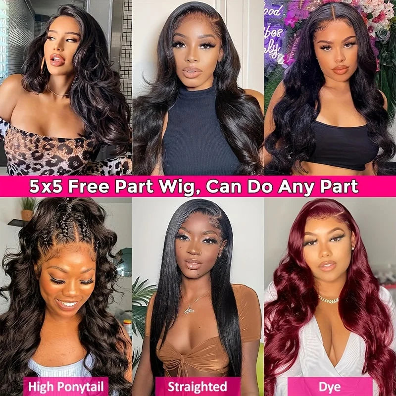Alimice 5x5 Body Wave Glueless Lace Wig Human Hair 5x5 Lace180% Density Pre Plucked Transparent Lace Wigs Human Hair For Women