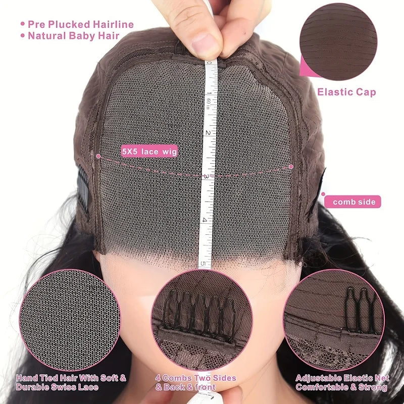 Alimice 5x5 Body Wave Glueless Lace Wig Human Hair 5x5 Lace180% Density Pre Plucked Transparent Lace Wigs Human Hair For Women