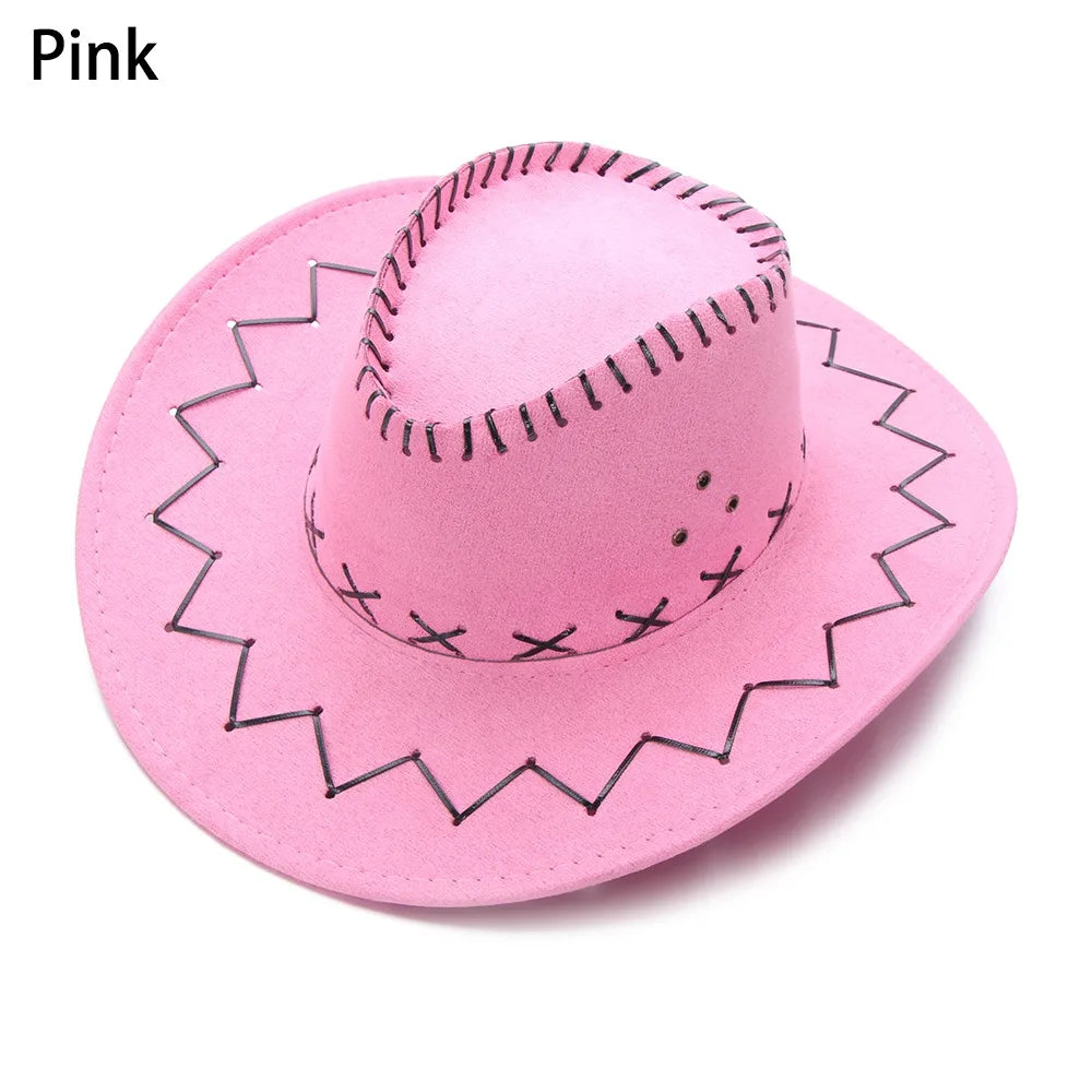 Western Cowboy Hat for Men Women Kids Fedora Outdoor Wide Brim Faux Leather Summer Wide Brim Beach Travel Cap Black White Pink
