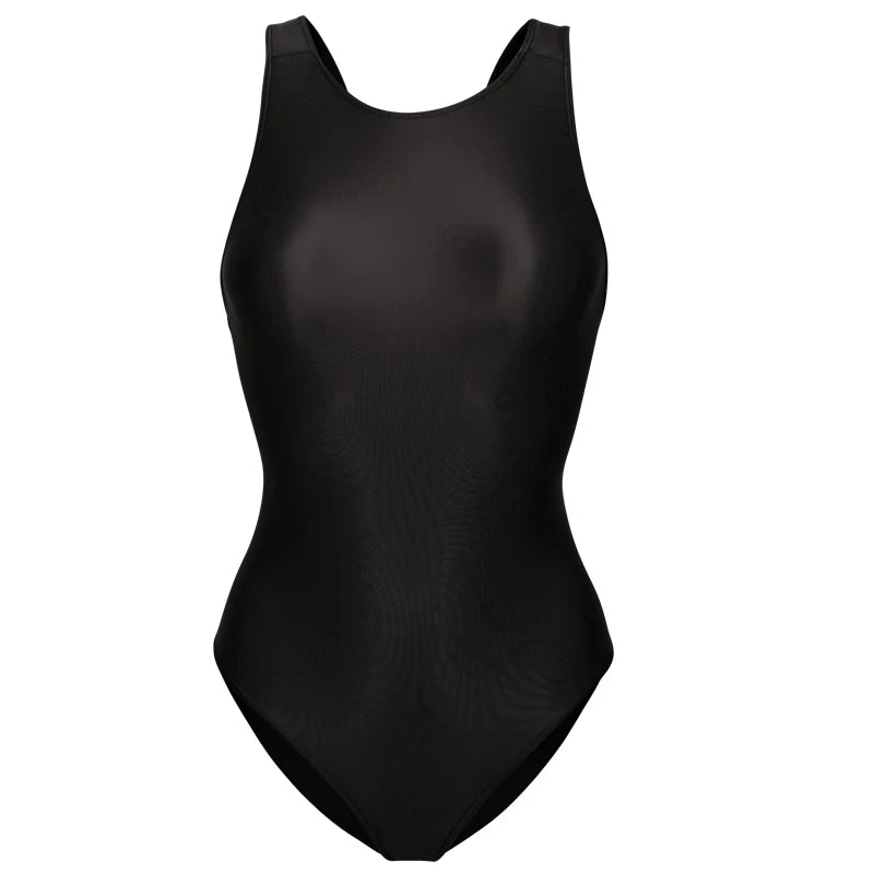 Sexy Glossy Shiny Leotards Women Sexy Backless High-Cut One-piece Swimsuit Swimwear Plus Size Bathing Suits Bodysuit Beach Wear