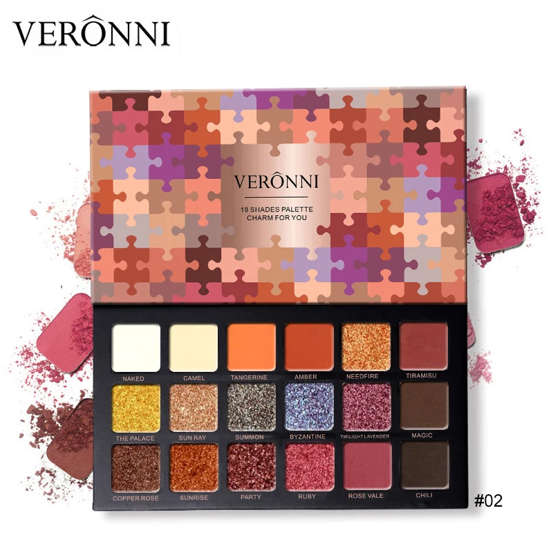 VERONNI 18 Color Charming Eyeshadow Glitter Eye shadow matte Eye shadow Palette Shimmer EyeShadow Powder Fashion Color