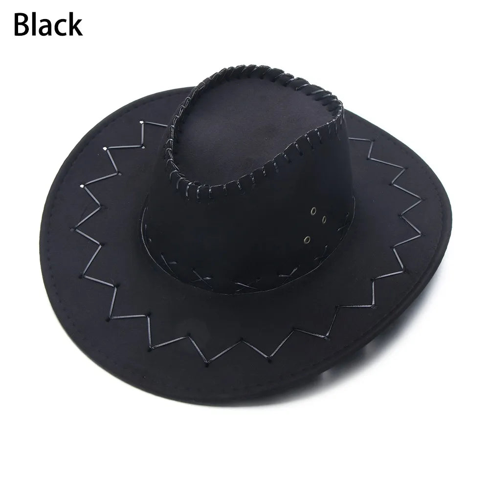 Western Cowboy Hat for Men Women Kids Fedora Outdoor Wide Brim Faux Leather Summer Wide Brim Beach Travel Cap Black White Pink