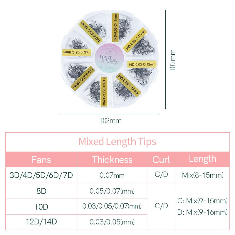 Mix Length Fans Sharp Slim Narrow Stem Cluster Premade Loose Fans Thin Pointy Base Russia Volume Eyelashes Extensions