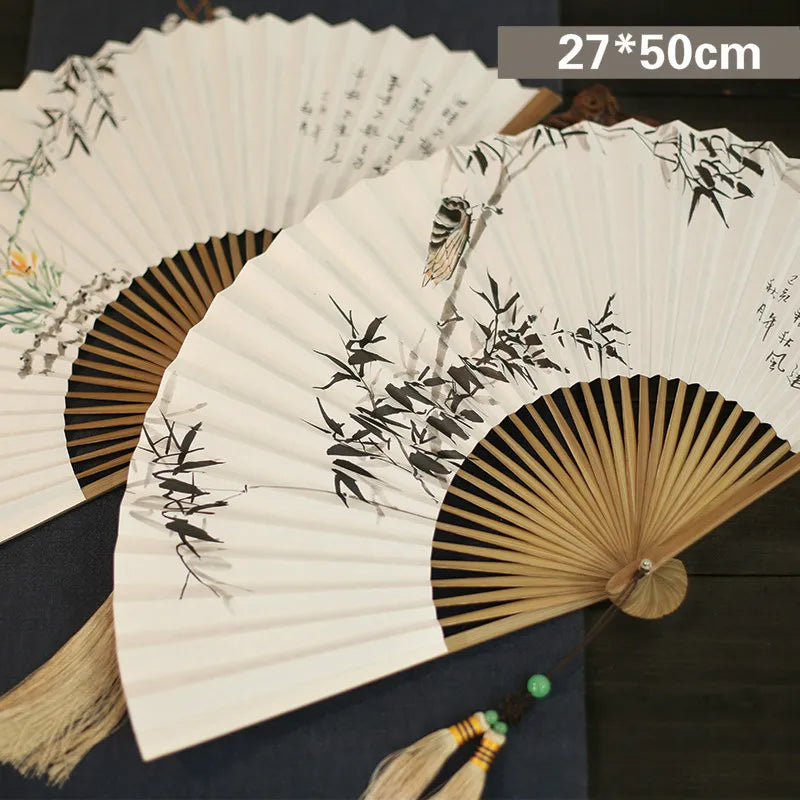 Chinese Retro Folding Hand Fan Bamboo Hand Painted Drama Folding Fan Double Side Vintage Hand Paper Fans Portable Folding Fans