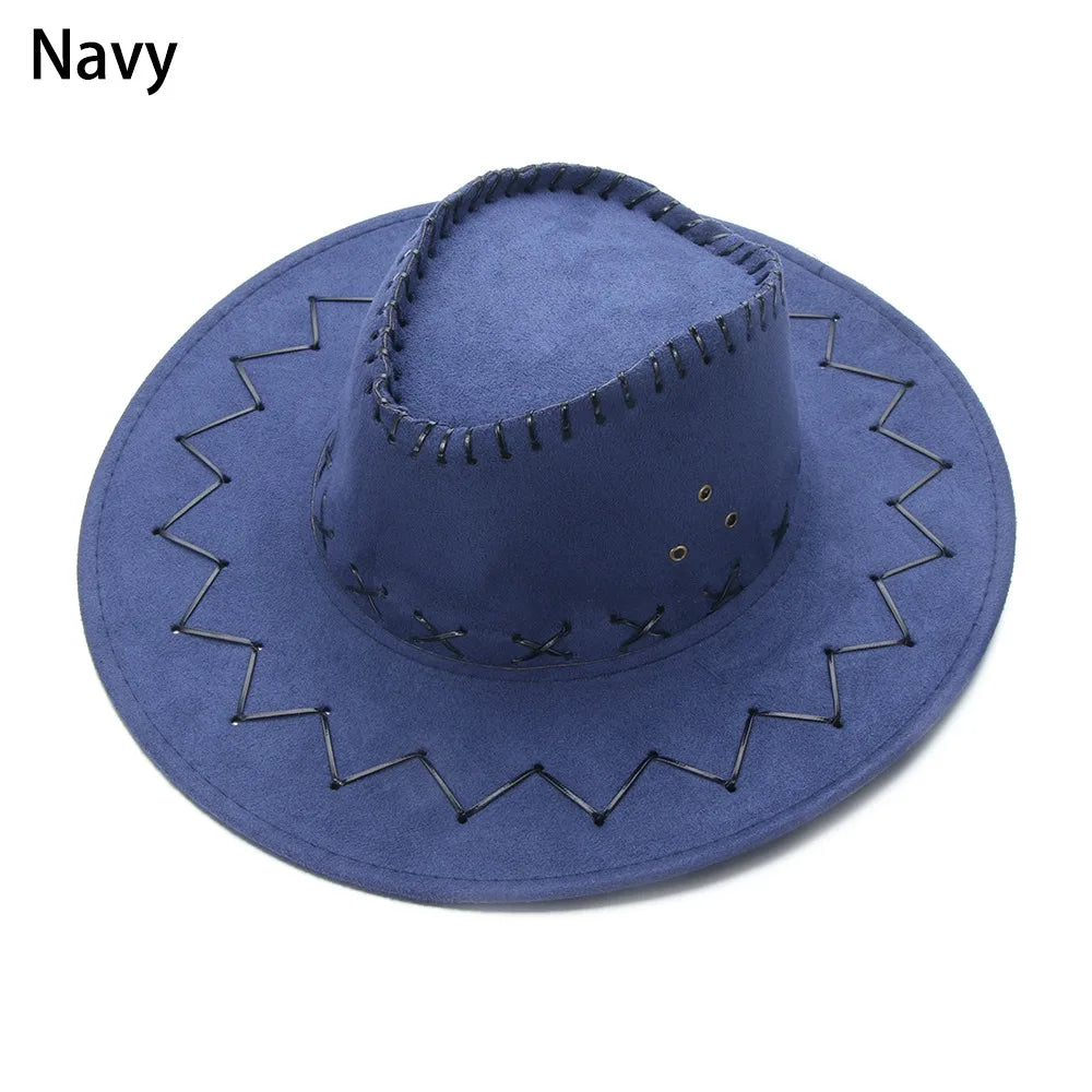 Western Cowboy Hat for Men Women Kids Fedora Outdoor Wide Brim Faux Leather Summer Wide Brim Beach Travel Cap Black White Pink