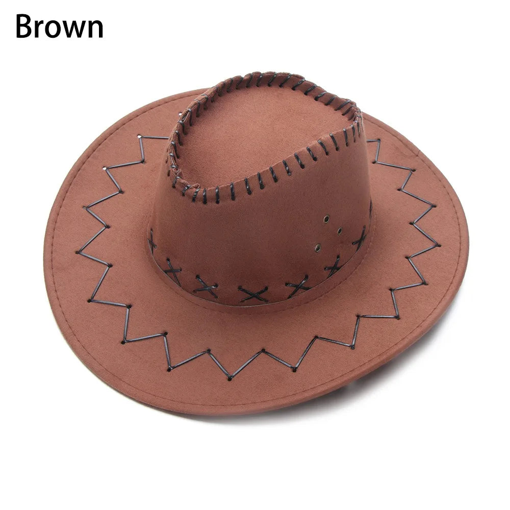 Western Cowboy Hat for Men Women Kids Fedora Outdoor Wide Brim Faux Leather Summer Wide Brim Beach Travel Cap Black White Pink