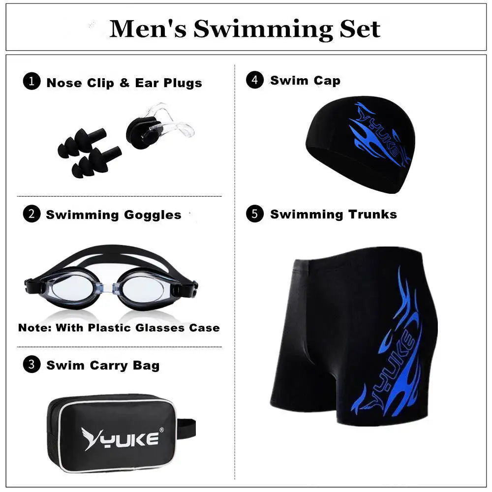 Newest Men's Swimming Set Swim Trunks Glasses Cap Carry Bag Plus Size Swimwear Men Swimsuit Bathing Suit Beach Boxer Shorts