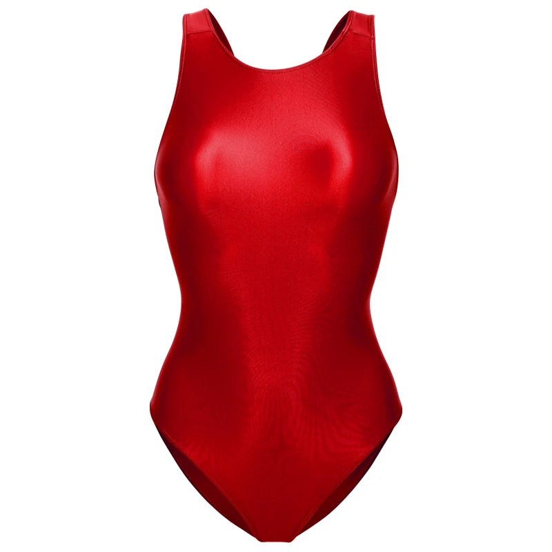 Sexy Glossy Shiny Leotards Women Sexy Backless High-Cut One-piece Swimsuit Swimwear Plus Size Bathing Suits Bodysuit Beach Wear