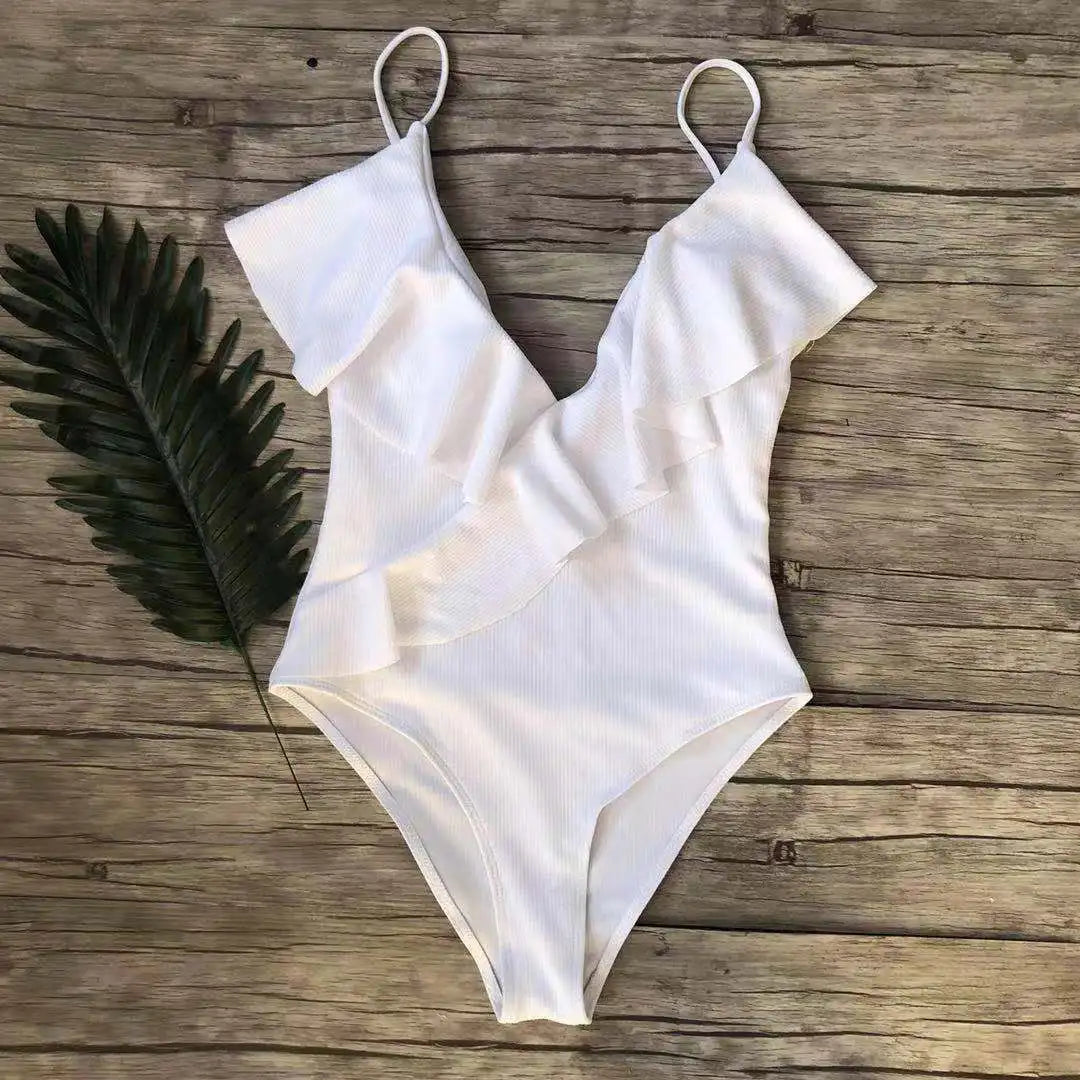 Sexy One-Piece Swimsuit Women Swimwear Push Up Monokini Ruffle Bathing Suit High Waist Beach Wear Yellow Swimsuit Fused Female