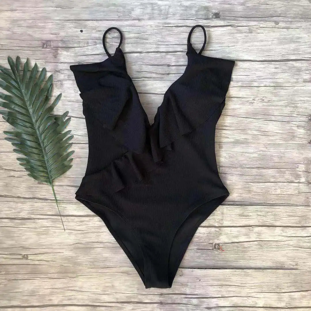 Sexy One-Piece Swimsuit Women Swimwear Push Up Monokini Ruffle Bathing Suit High Waist Beach Wear Yellow Swimsuit Fused Female