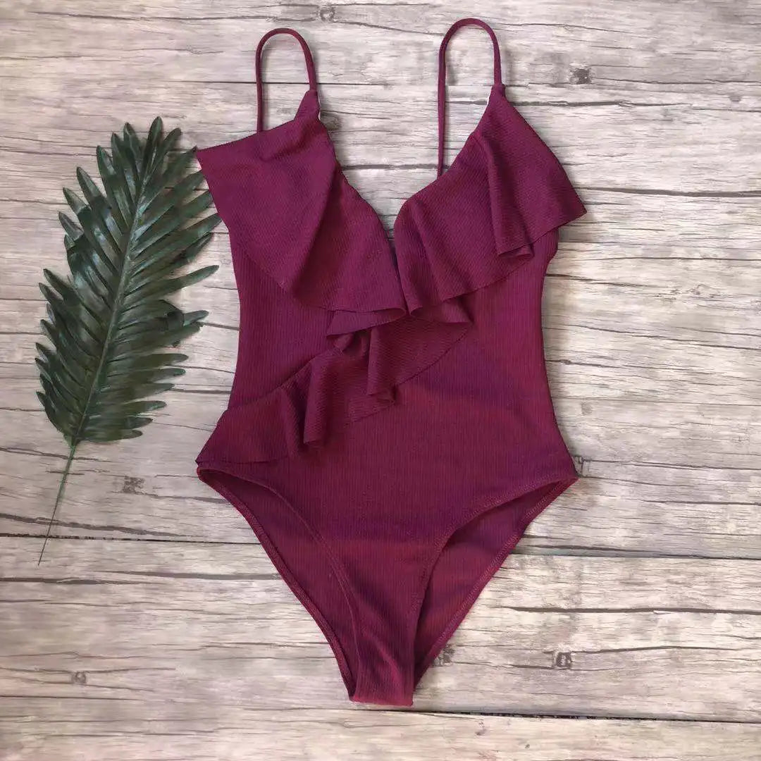Sexy One-Piece Swimsuit Women Swimwear Push Up Monokini Ruffle Bathing Suit High Waist Beach Wear Yellow Swimsuit Fused Female