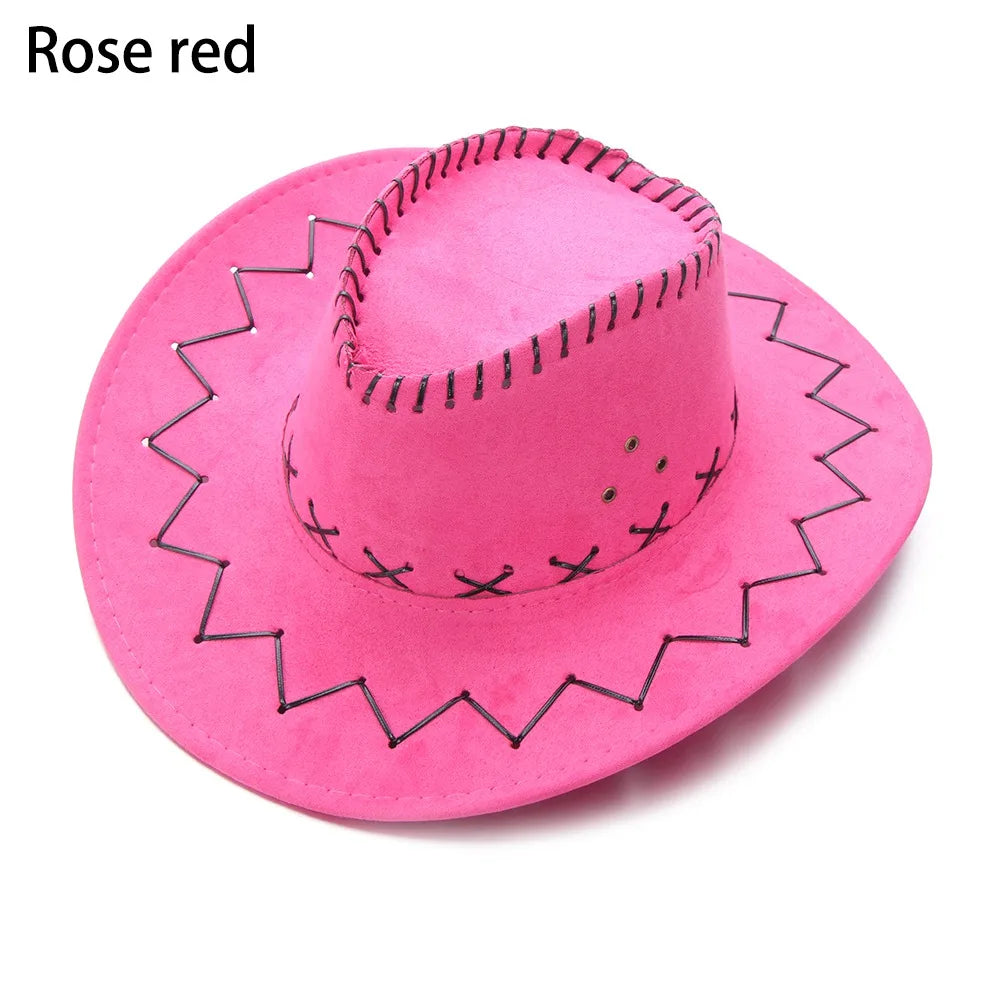 Western Cowboy Hat for Men Women Kids Fedora Outdoor Wide Brim Faux Leather Summer Wide Brim Beach Travel Cap Black White Pink