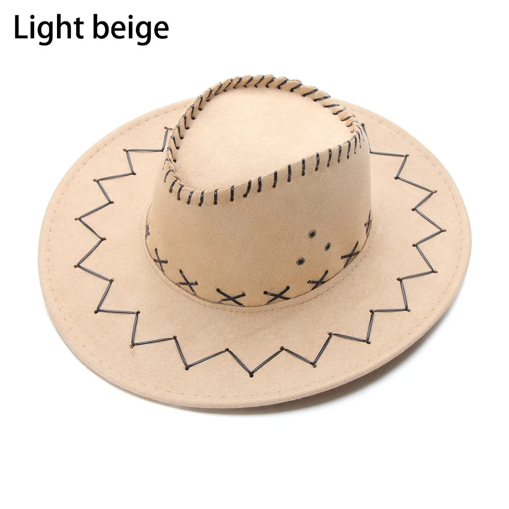 Western Cowboy Hat for Men Women Kids Fedora Outdoor Wide Brim Faux Leather Summer Wide Brim Beach Travel Cap Black White Pink
