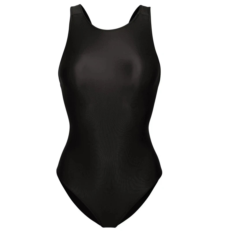 sexy women Tights Shiny one-piece swimsuit crotchless see through Oily Tight Backless plus size bathing suits High-Cut Bodysuit