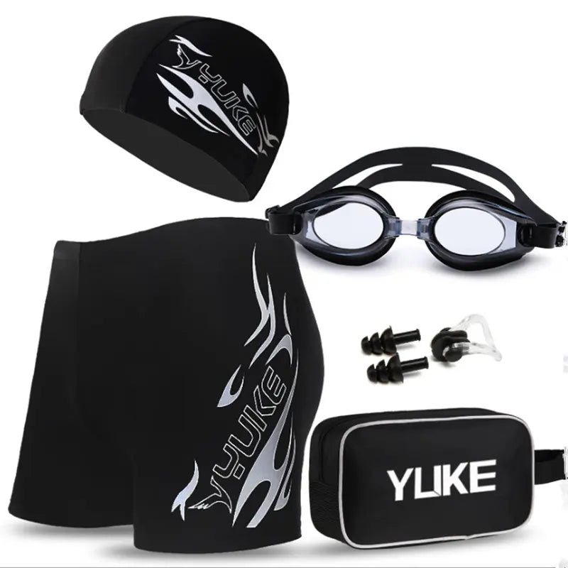 Newest Men's Swimming Set Swim Trunks Glasses Cap Carry Bag Plus Size Swimwear Men Swimsuit Bathing Suit Beach Boxer Shorts