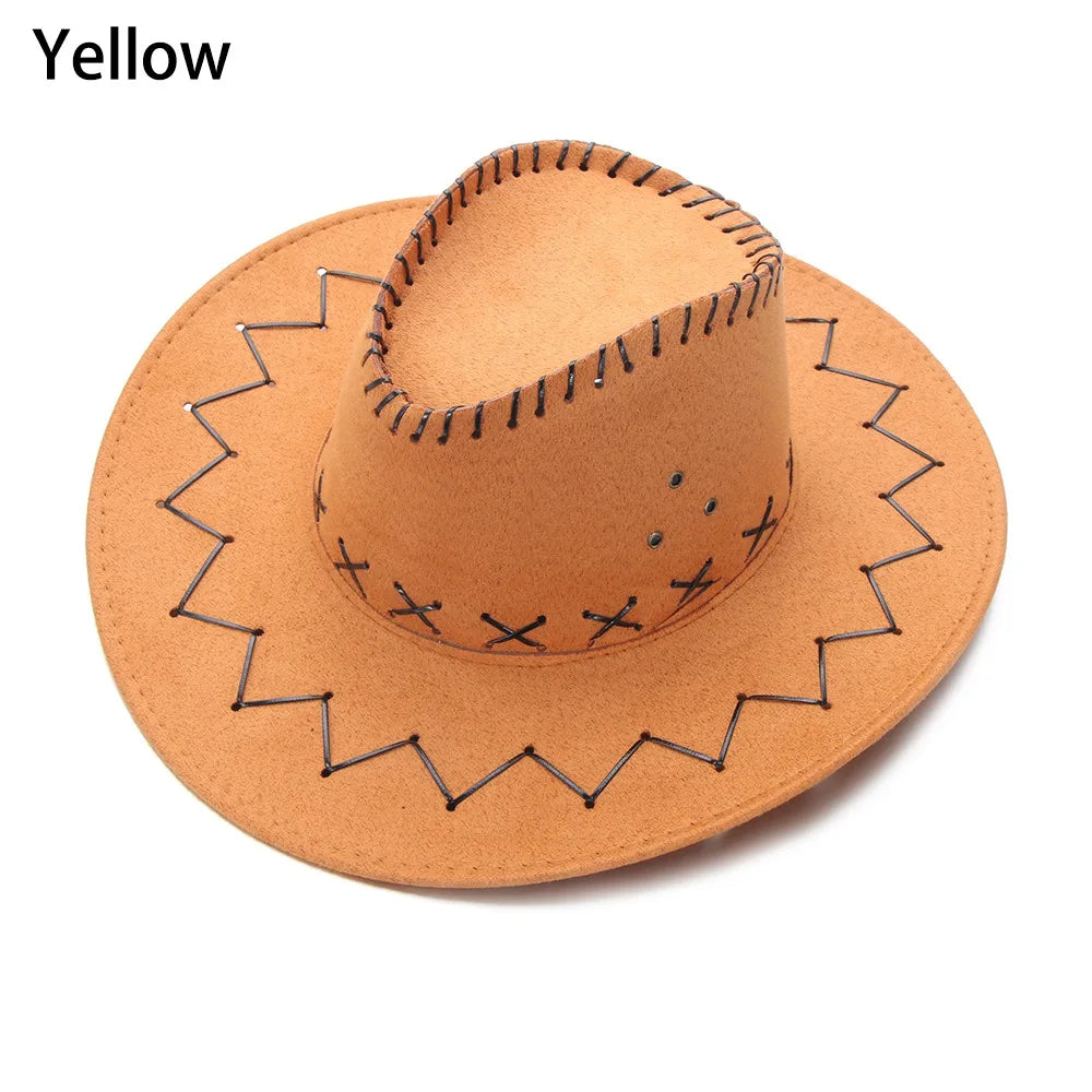 Western Cowboy Hat for Men Women Kids Fedora Outdoor Wide Brim Faux Leather Summer Wide Brim Beach Travel Cap Black White Pink