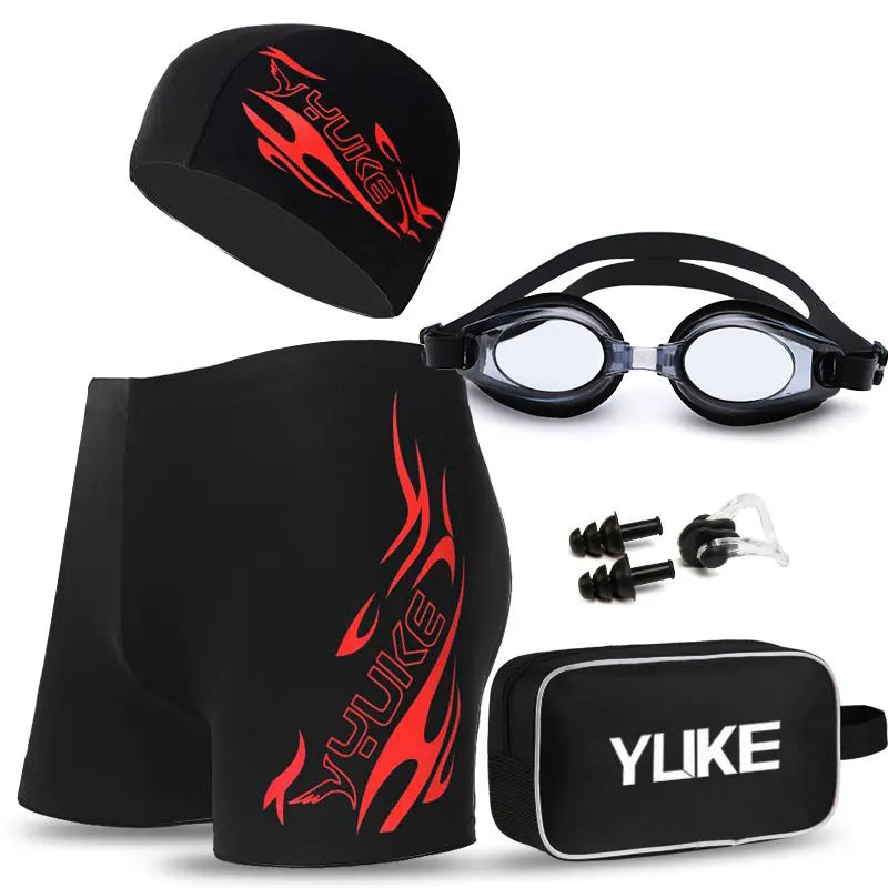 Newest Men's Swimming Set Swim Trunks Glasses Cap Carry Bag Plus Size Swimwear Men Swimsuit Bathing Suit Beach Boxer Shorts