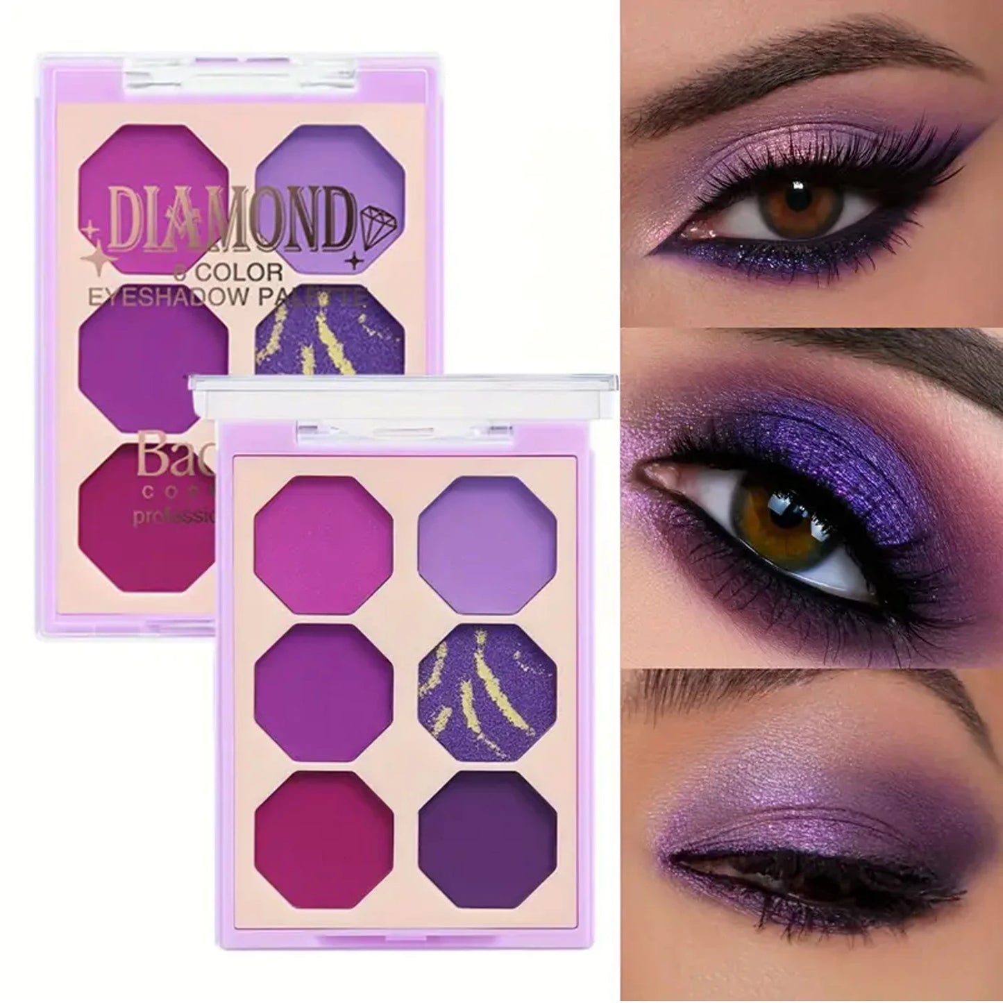 6-Color Glitter Matte Eyeshadow Palette, Light Purple Violet Midnight Purple Smoky Glitter Eyeshadow Palette, Prom Eyeshadow Long-Lasting Waterproof Eyeshadow