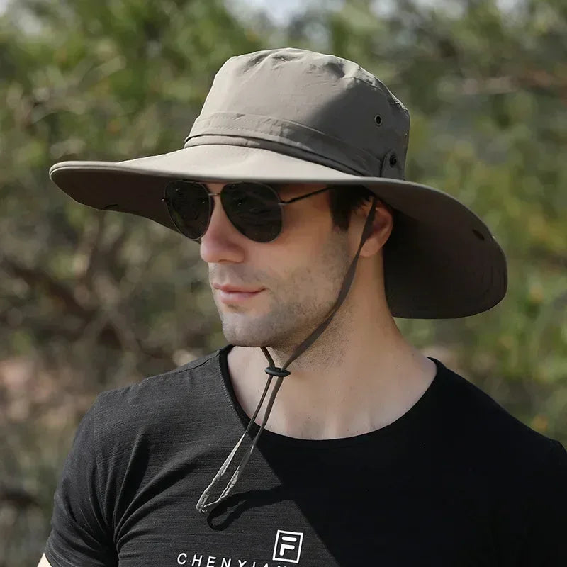 Summer Men Bucket Hat Outdoor UV Protection Wide Brim Panama Safari Hunting Hiking Hat Mesh Fisherman Hat Beach Sunscreen Cap