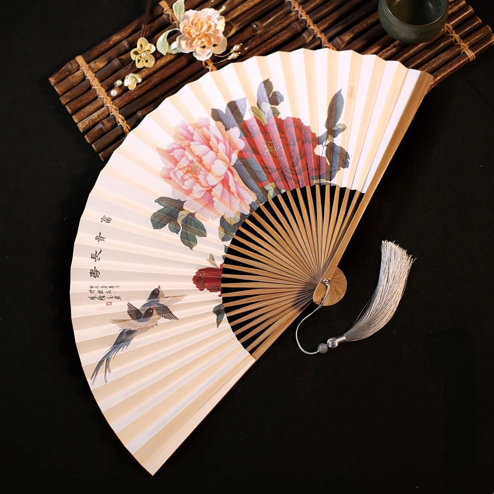 Chinese Retro Folding Hand Fan Bamboo Hand Painted Drama Folding Fan Double Side Vintage Hand Paper Fans Portable Folding Fans