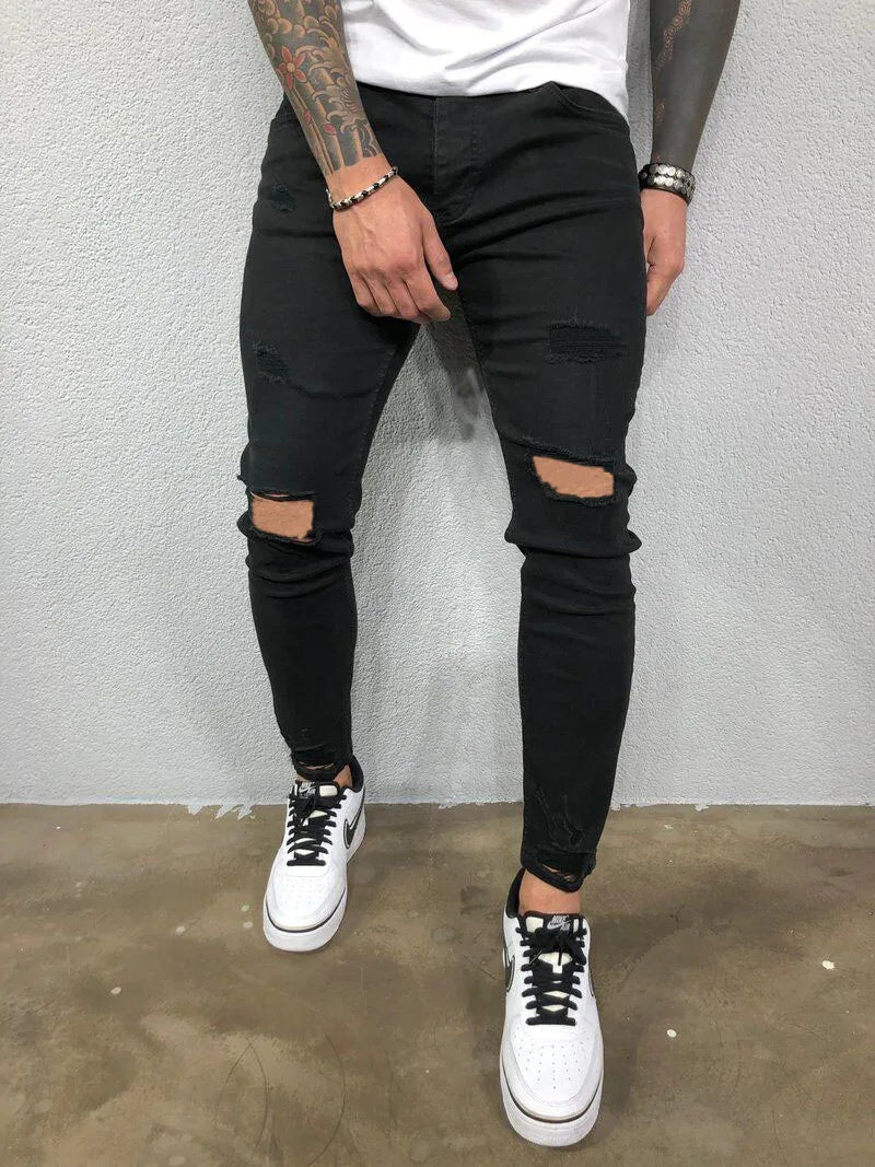 Ripped Jeans Men Stretch Skinny Grey Blue Black Hip Hop Denim Trousers Streetwear Casual Slim Fit Jeans for Men Jogging jean