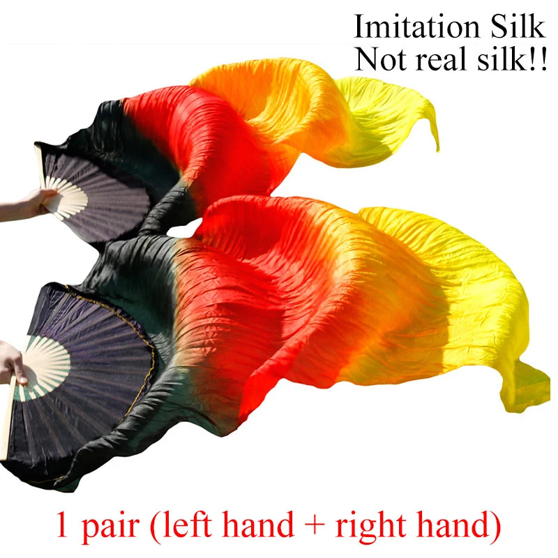 Belly Dance Fans Gradient Color Imitation Silk Fans Belly Dance Performance Props Long Fans Yellow+Orange+Red Customizable