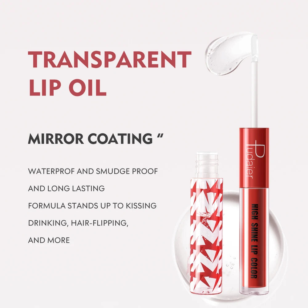 double headed lip gloss,Moisturizing Lip Oil, High gloss lip gloss with transparent lip oil,Rapid film formation