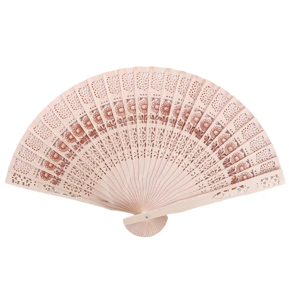 Printing Decorative Sandalwood Fan Punched Wood Fan Hand Held Flower Fans Photo Prop Tool Folding Fans Hollow Dance Hand Fans