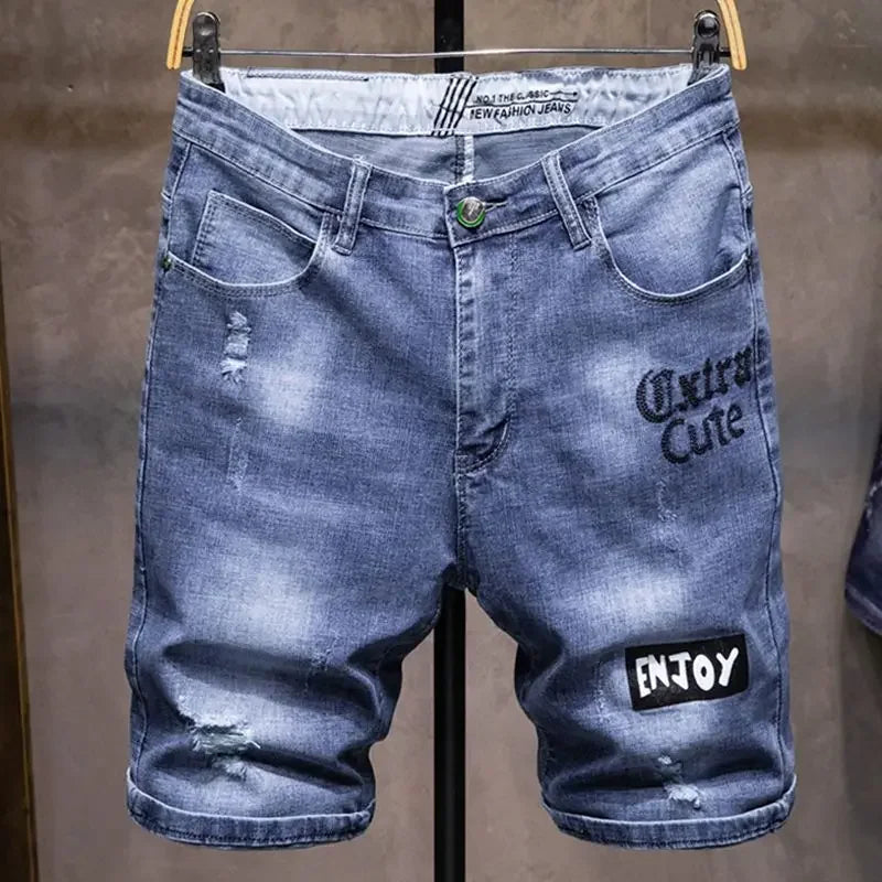 Gray Drawstring Men's Short Jeans Pants Oversize Male Denim Shorts Big Size Stretchable Wih Zipper New in Harajuku Vintage Rude