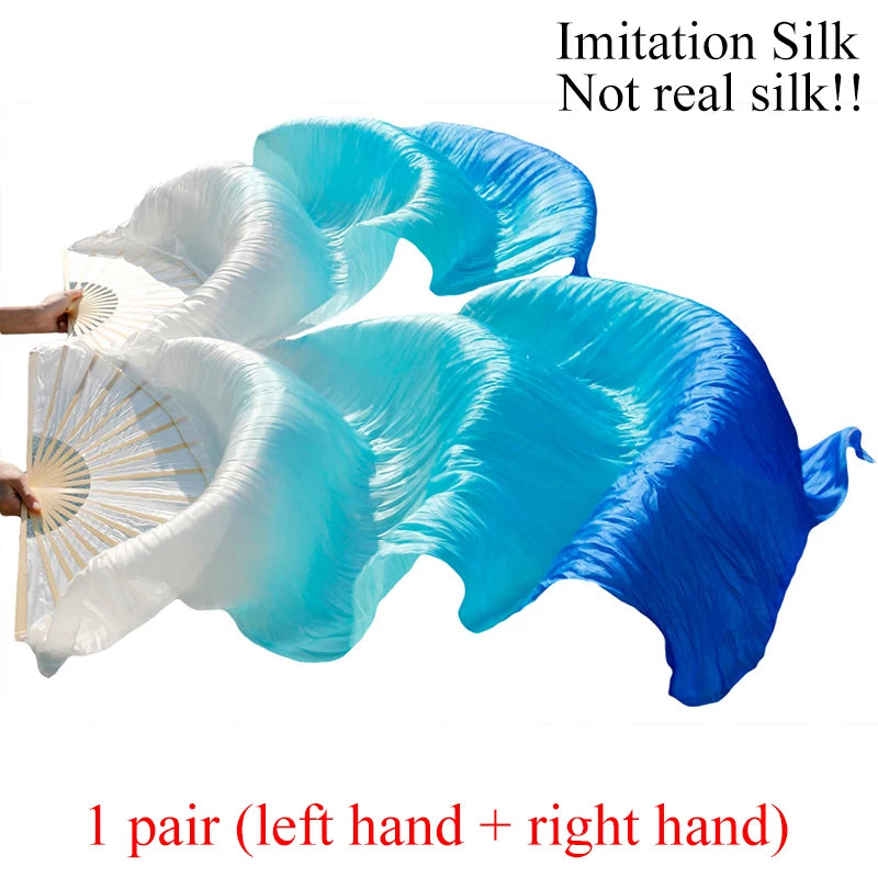 Belly Dance Fans Gradient Color Imitation Silk Fans Belly Dance Performance Props Long Fans Yellow+Orange+Red Customizable