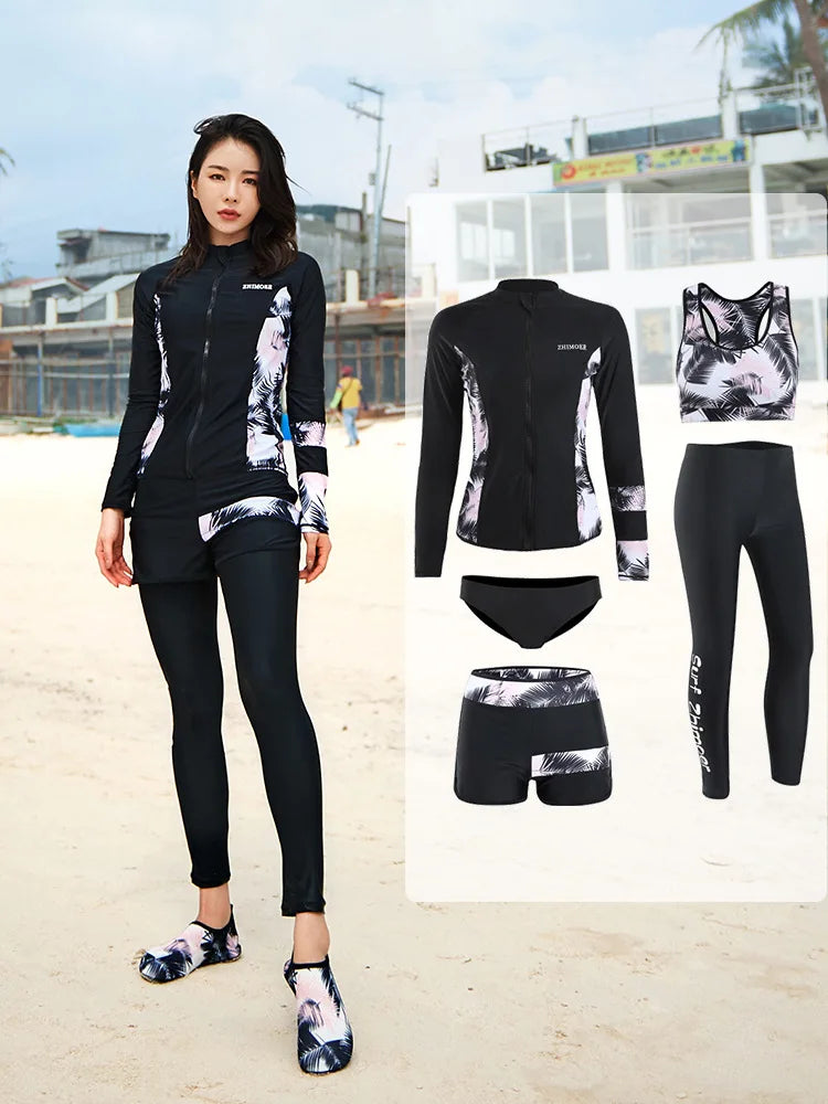 Men Rash Guard Diving Suits Surfing Swimwear Long Sleeve Suit Swim Shirt+Trunks+Shorts UV Swimming RashGuard Prevent Jellyfish