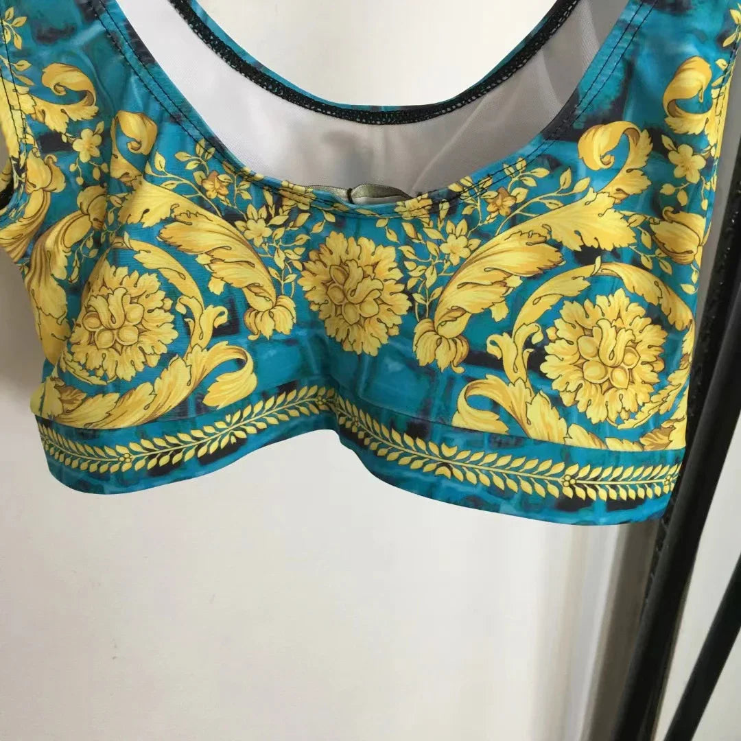 Luxury Design Women's Two-Piece Swimsuits Crocodile Pattern Crown Print Strap Tank Tops Fashion Brand Women's Yoga Sports Sets