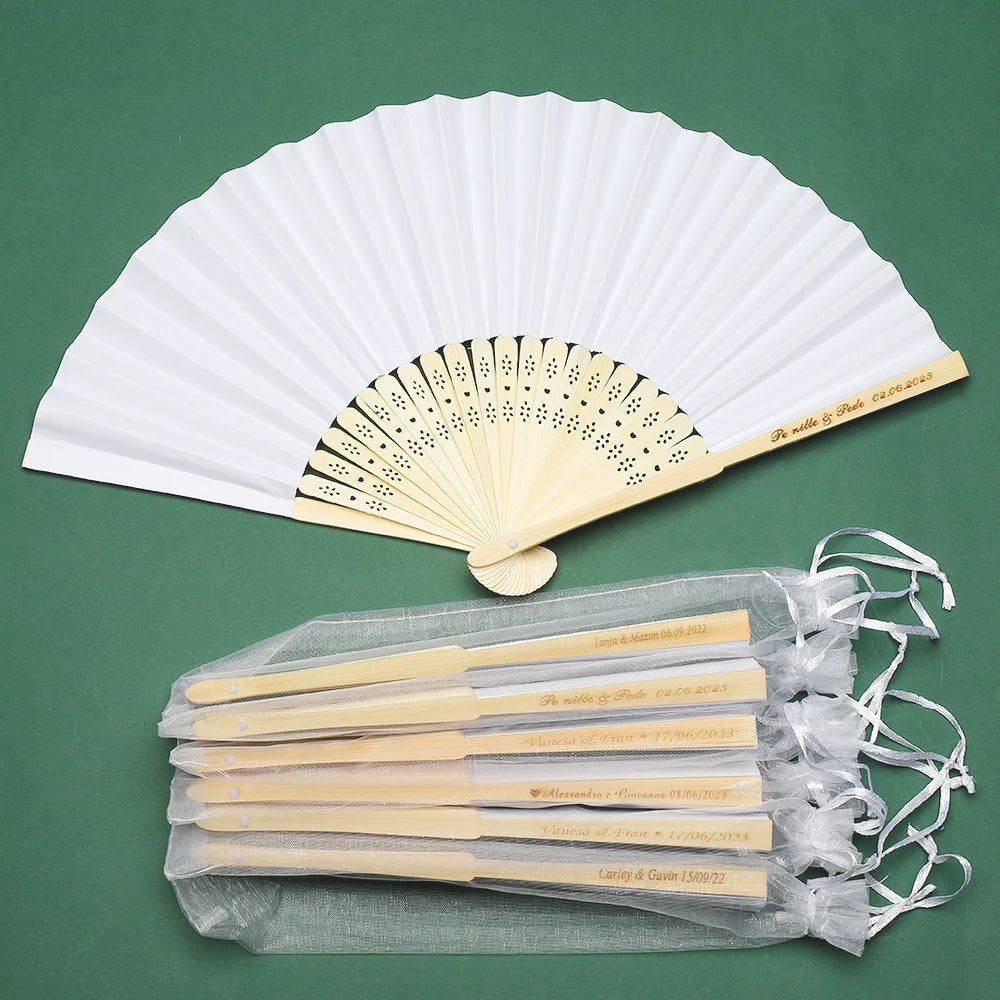 30/80 PCS Personalized customized wedding fan white folding elegant paper hand fan wedding gift bride hand fan Gifts for guests