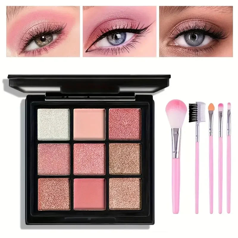 9-Grid Eye Shadow Palette Make-up for Women Glitter Pearlescent Matte Eyeshadow Cosmetics Shimmer Long Lasting Makeup Products