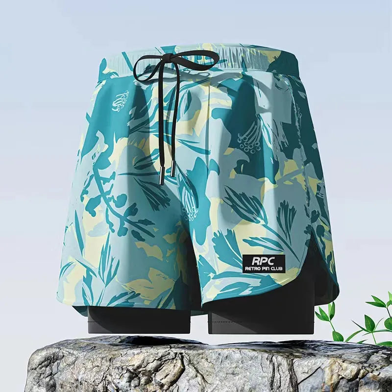 Swimming Trunks Adult Double Layer Quick Drying Breathable Swimming Trunks Student Large Swim Trunks Men Swims Shorts