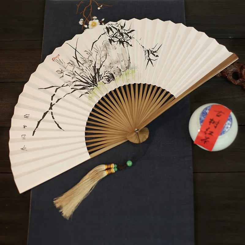 Chinese Retro Folding Hand Fan Bamboo Hand Painted Drama Folding Fan Double Side Vintage Hand Paper Fans Portable Folding Fans