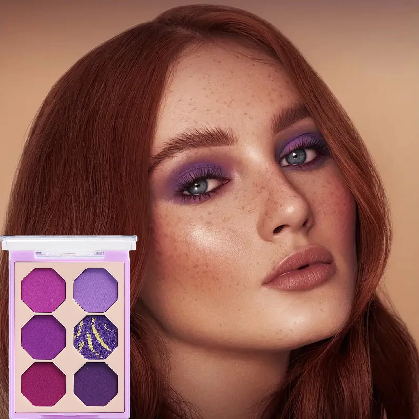 6-Color Glitter Matte Eyeshadow Palette, Light Purple Violet Midnight Purple Smoky Glitter Eyeshadow Palette, Prom Eyeshadow Long-Lasting Waterproof Eyeshadow