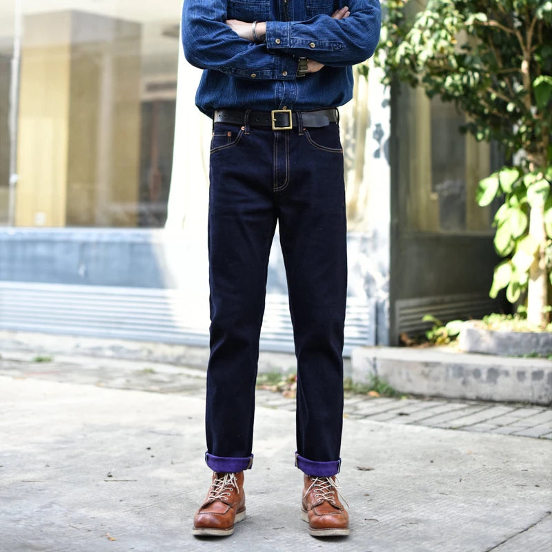 SAUCE ZHAN T308XX Mens Jeans Purple JEAN DENIM Double Sided Dyeing Selvedge Denim Jeans Slim Fit Staight Leg 12.5 oz