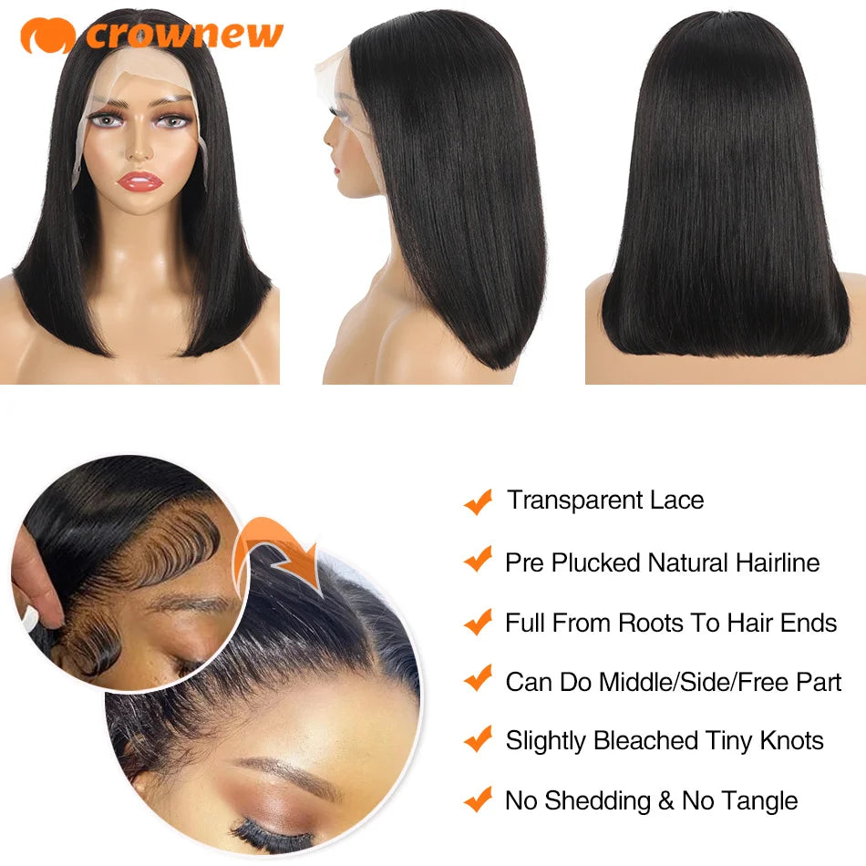 Bob Wig Human Hair 13X4 Hd Lace Front Human Hair Wig 200% Straight Lace Front Wigs Human Hair Pre Plucked Human Hair Wig Bob Wig