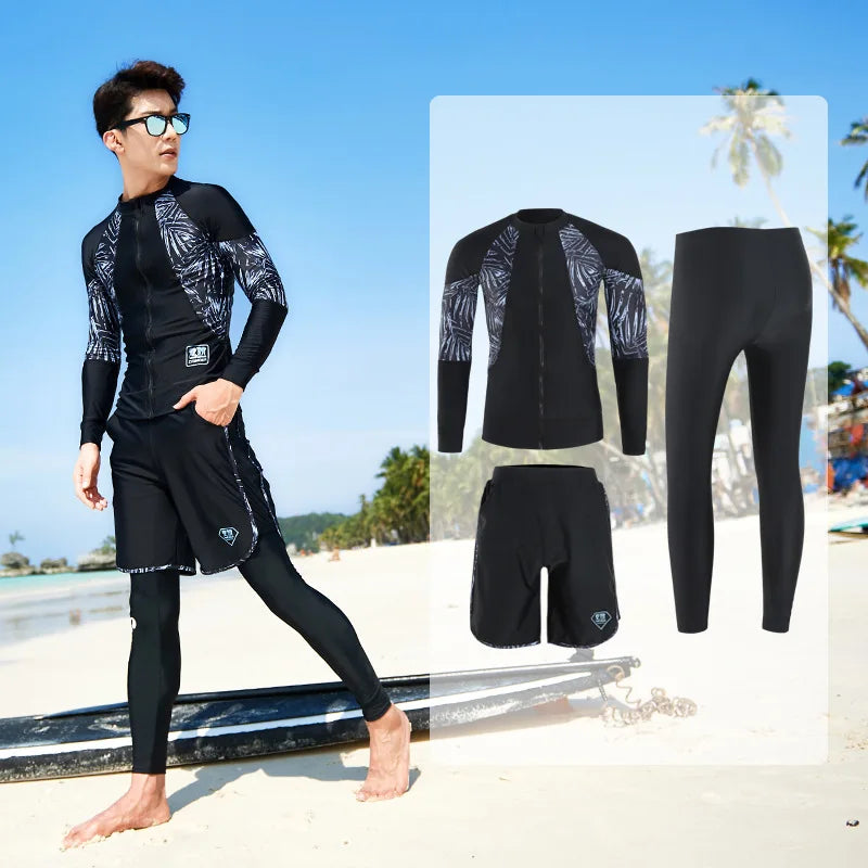 Men Rash Guard Diving Suits Surfing Swimwear Long Sleeve Suit Swim Shirt+Trunks+Shorts UV Swimming RashGuard Prevent Jellyfish