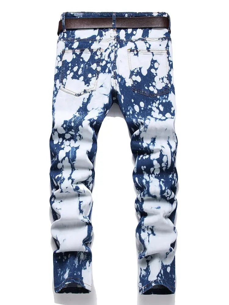 Fashionable men's casual pants, stretch jeans, skinny ankle-length trousers, men's washed slim-fit jeans, men's clothing.