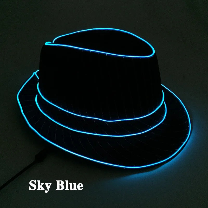 light up Men's hat and tie Led luminous Funny hat glowing Top Hat for Fluorescent club dance show props performances costumes
